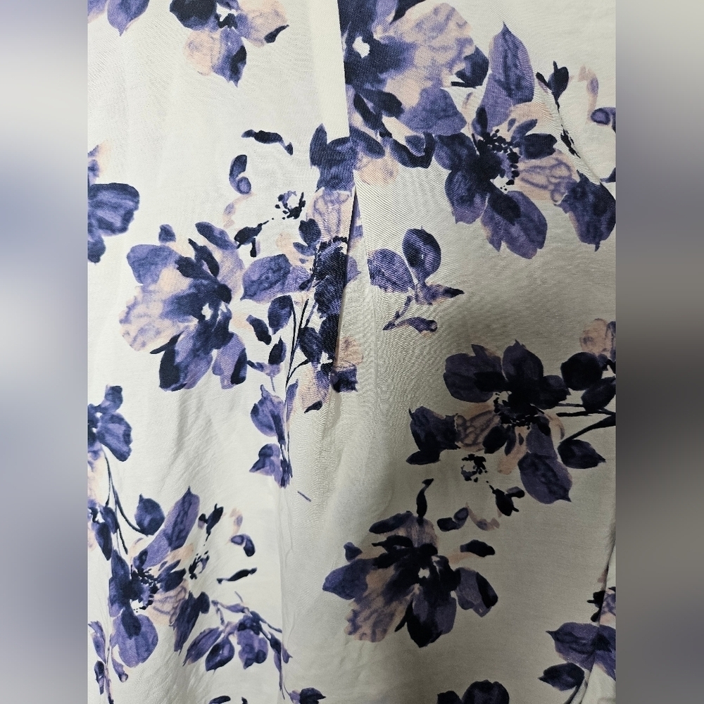 J. Jill Oversize Lagenlook Purple Blue Floral Long Sleeve V-Neck Lightweight Top - Picture 11 of 12